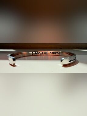 Engraved Silver Bangle Bracelet - "I AM THE STORM"